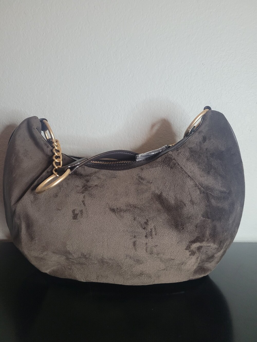 Juicy Couture Dark Brown Velvet Crest Hobo with Gold Heart Charm - Picture 4 of 6